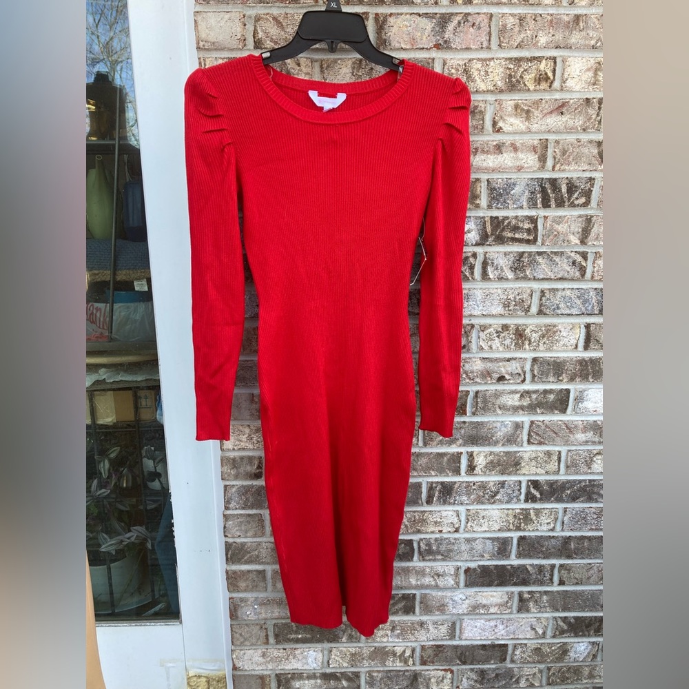 NWTs Red Ribbed Bodycon Midi Dress - Picture 4 of 8